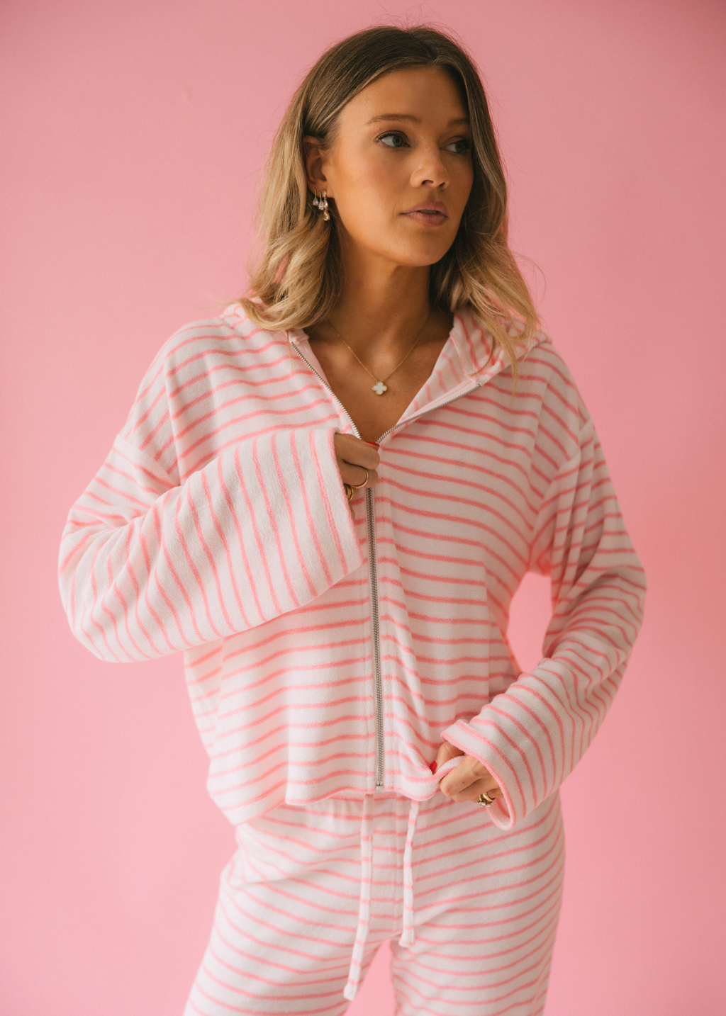 Pink Striped Terry Zip Up – STARFIT