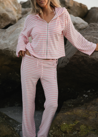 Pinky Striped Terry Zip Up