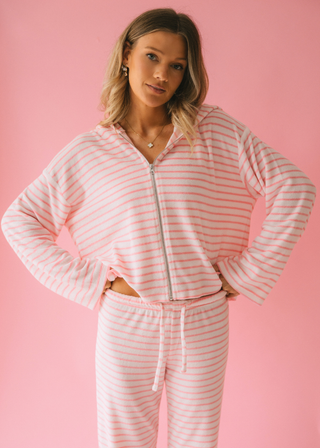 Pink Striped Terry Zip Up