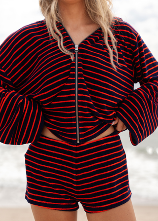 Striped Terry Zip Up