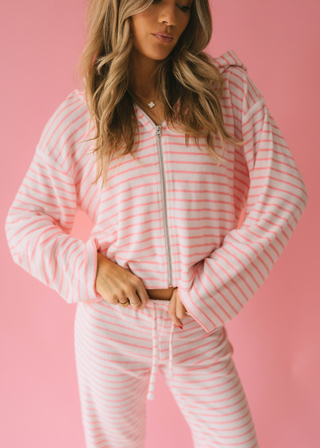 Pink Striped Terry Zip Up