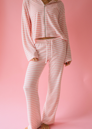 Pink Striped Terry Zip Up