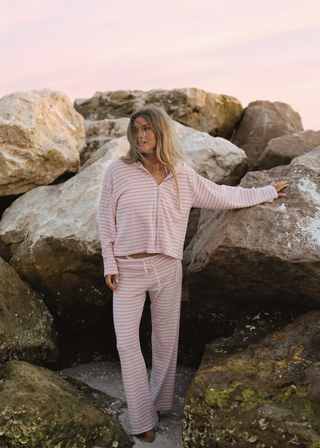 Pinky Striped Terry Zip Up